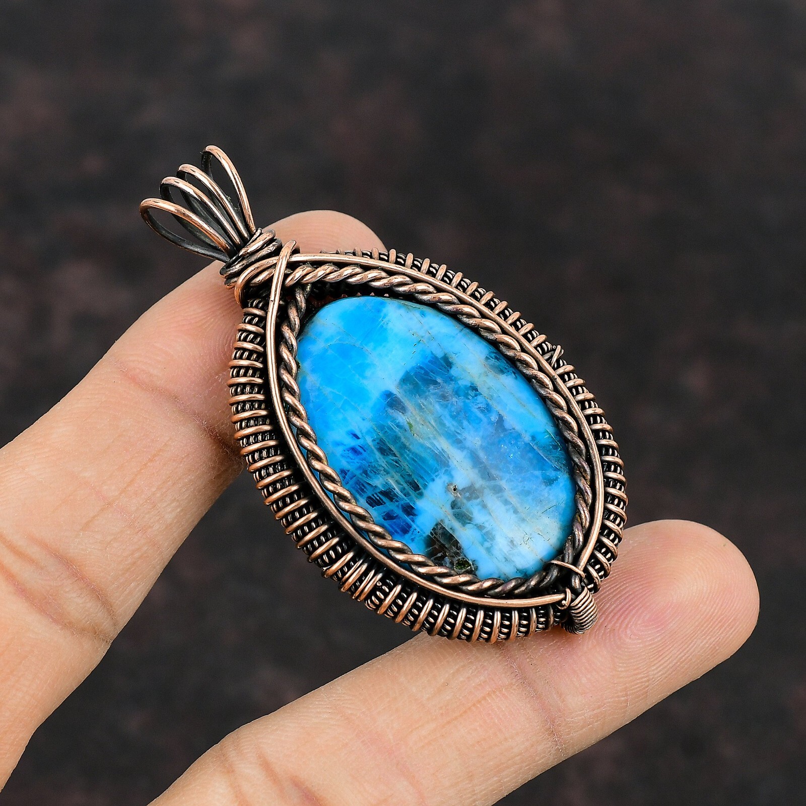 Neon Apatite Gemstone Jewelry Copper Mum Gift Wire Wrapped Pendant 2.44″