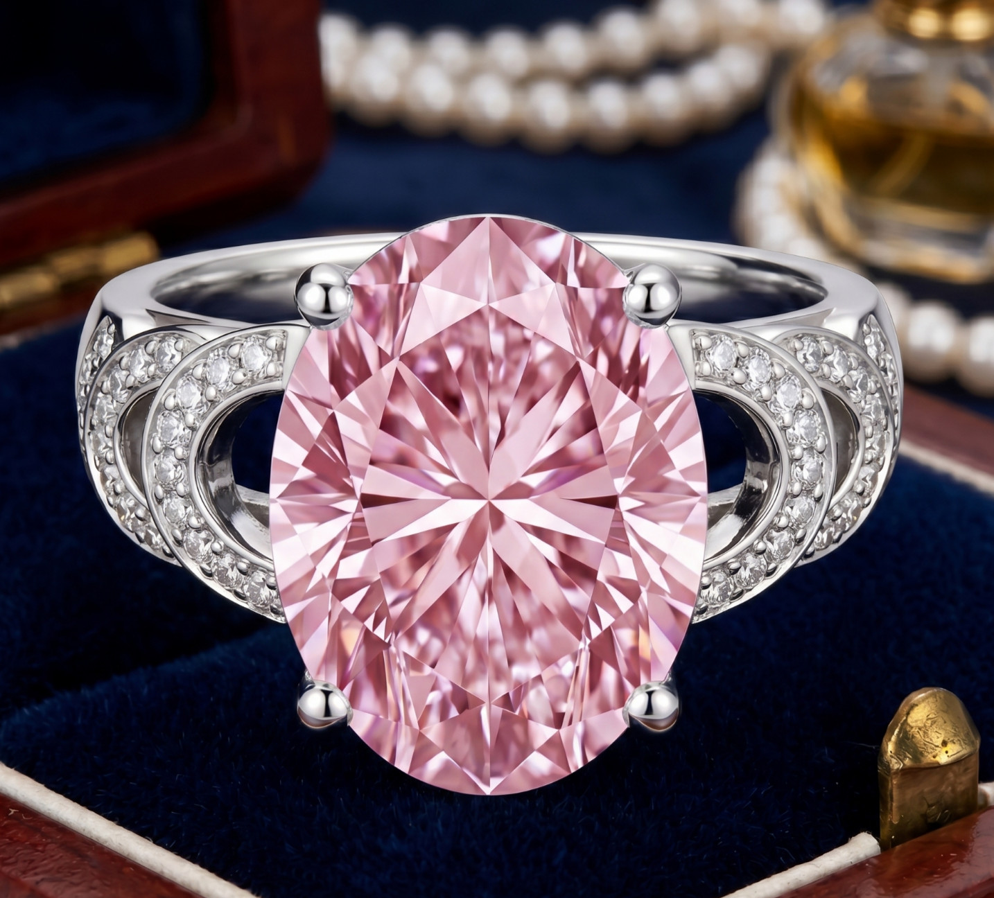 RARE 7.00 Ct Certified Oval Cut Pink Natural Diamond Ring White Gold Finish