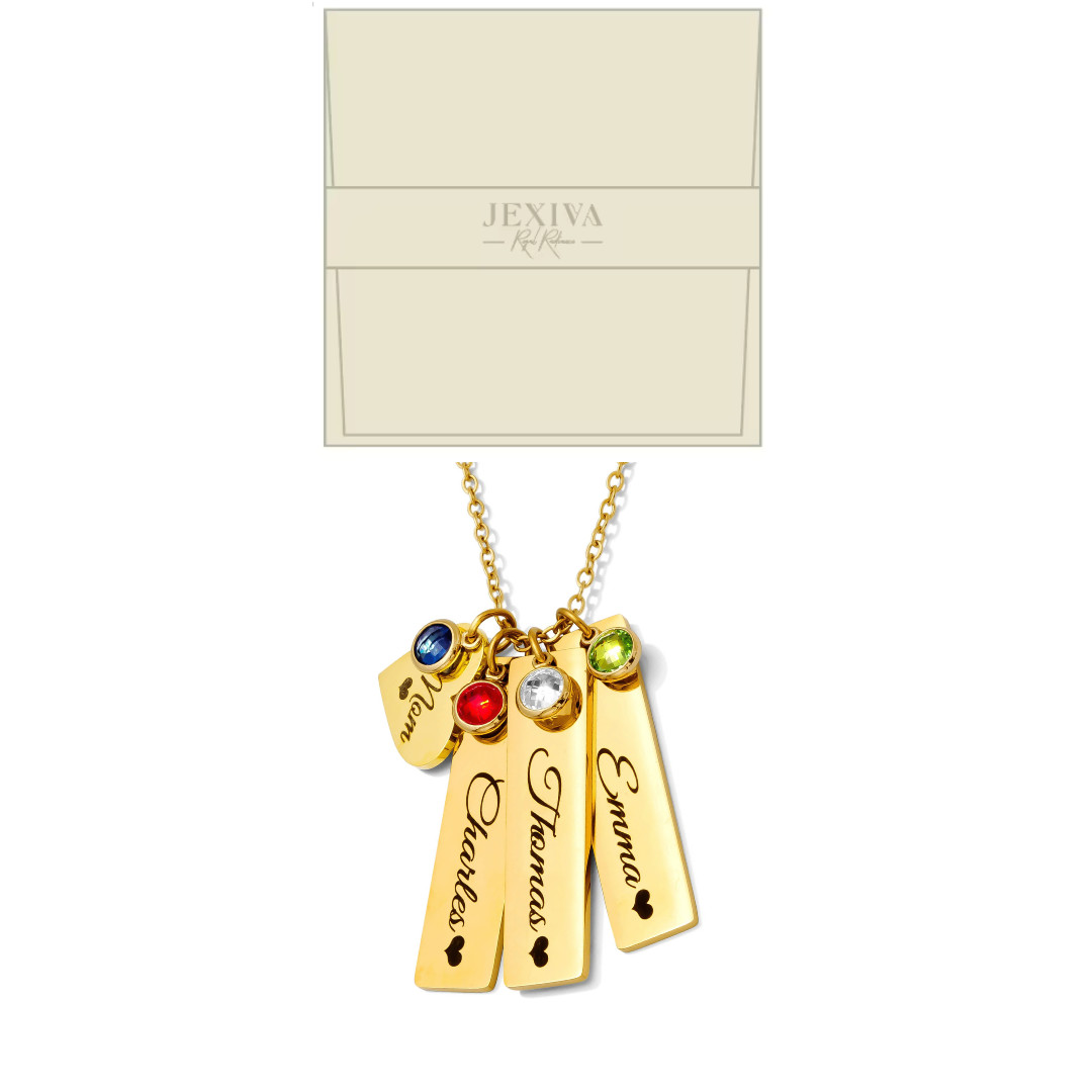 Necklace – Personalized Heart Name Engraved Bars With Birthstone for Women/Men