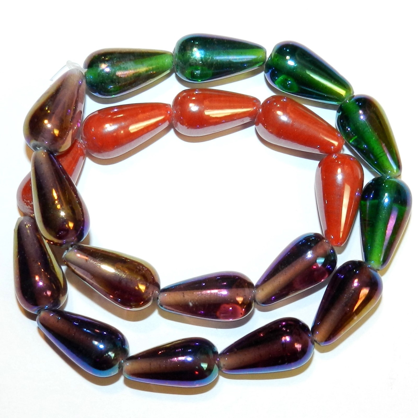 G1012 Assorted Mixed Color Luster Finish 21mm Teardrop Glass Beads 16″