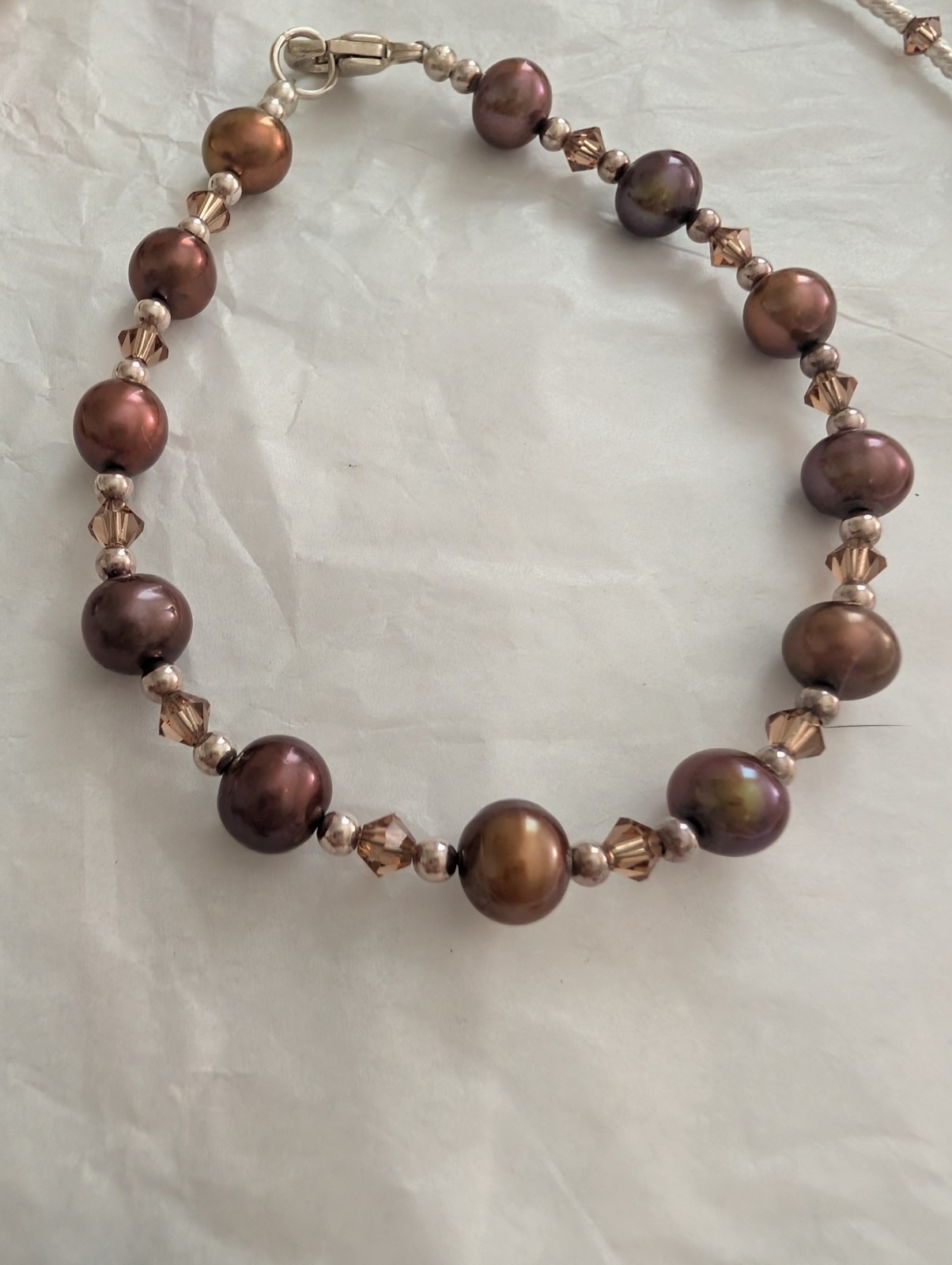 925 Sterling Freshwater Pearl Necklace Bracelet Earrings Set Bronze