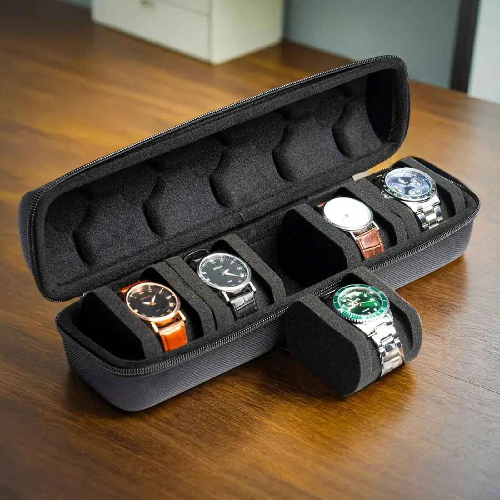 Travel Watch Roll Case 5 Slots Wristwatch Display Case Watches Storage Box
