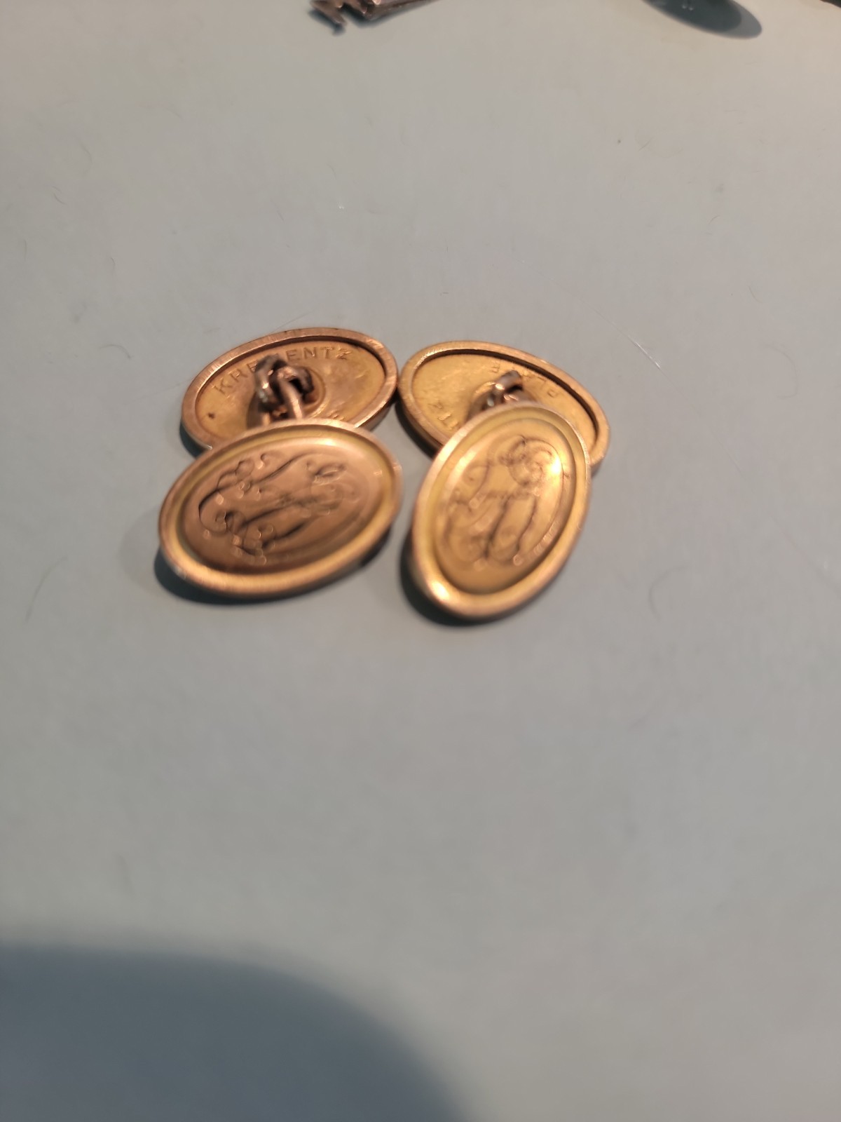 KREMENTZ 1930’S ROLLED GOLD PLATE ART DECO CUFFLINKS-5/8”X7/16”