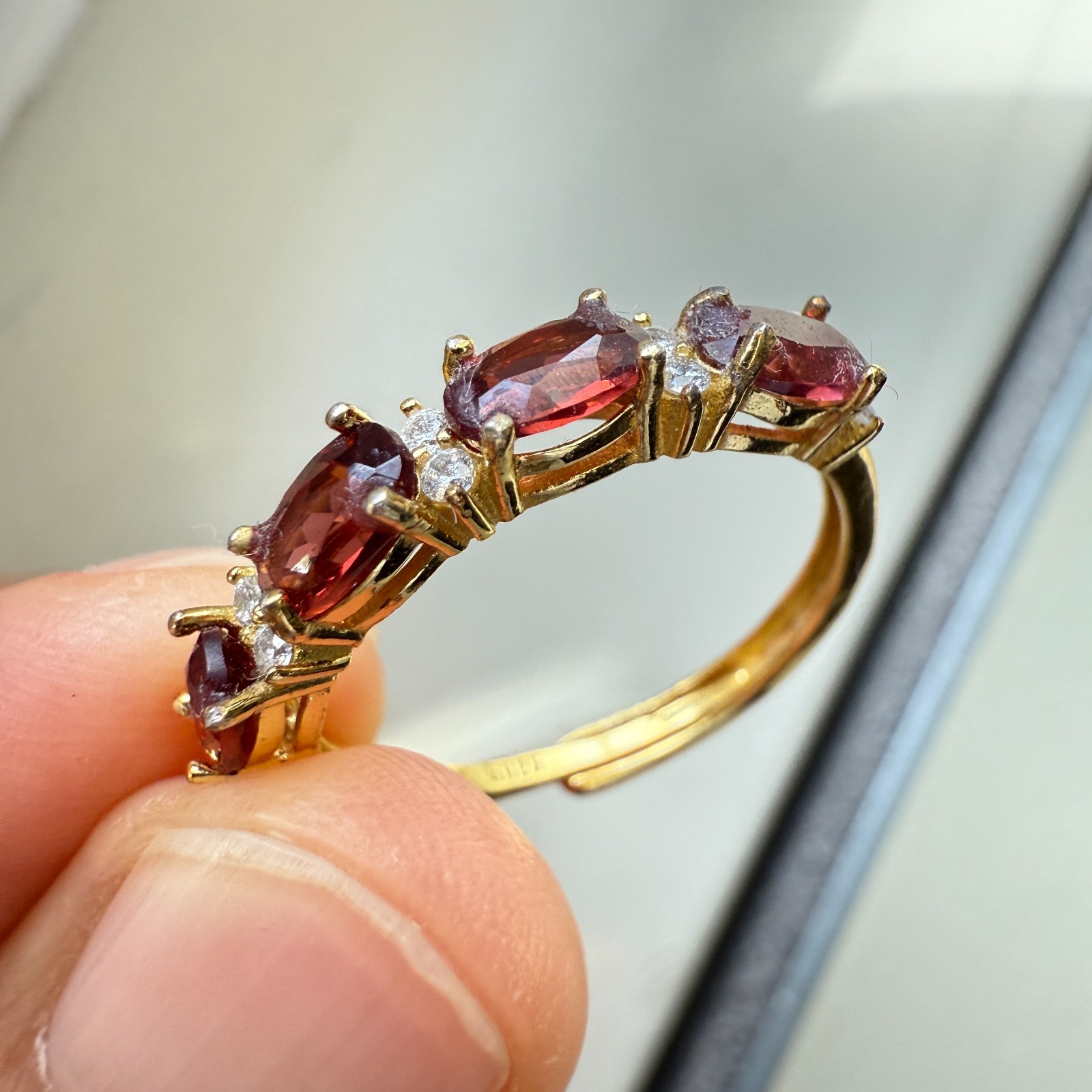925 Sterling Silver Ring 5x3mm Natural Rhodolite Garnet Gemstone Zircon Beaded