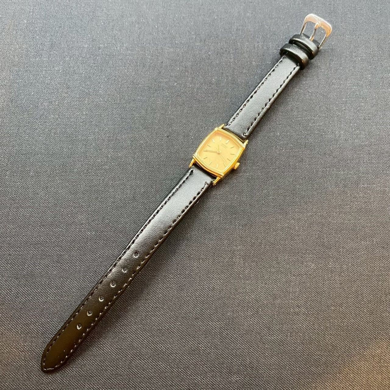 Working Item Seiko Quartz Watch 1221 5320 Square Gold Dial New Belt Ladies