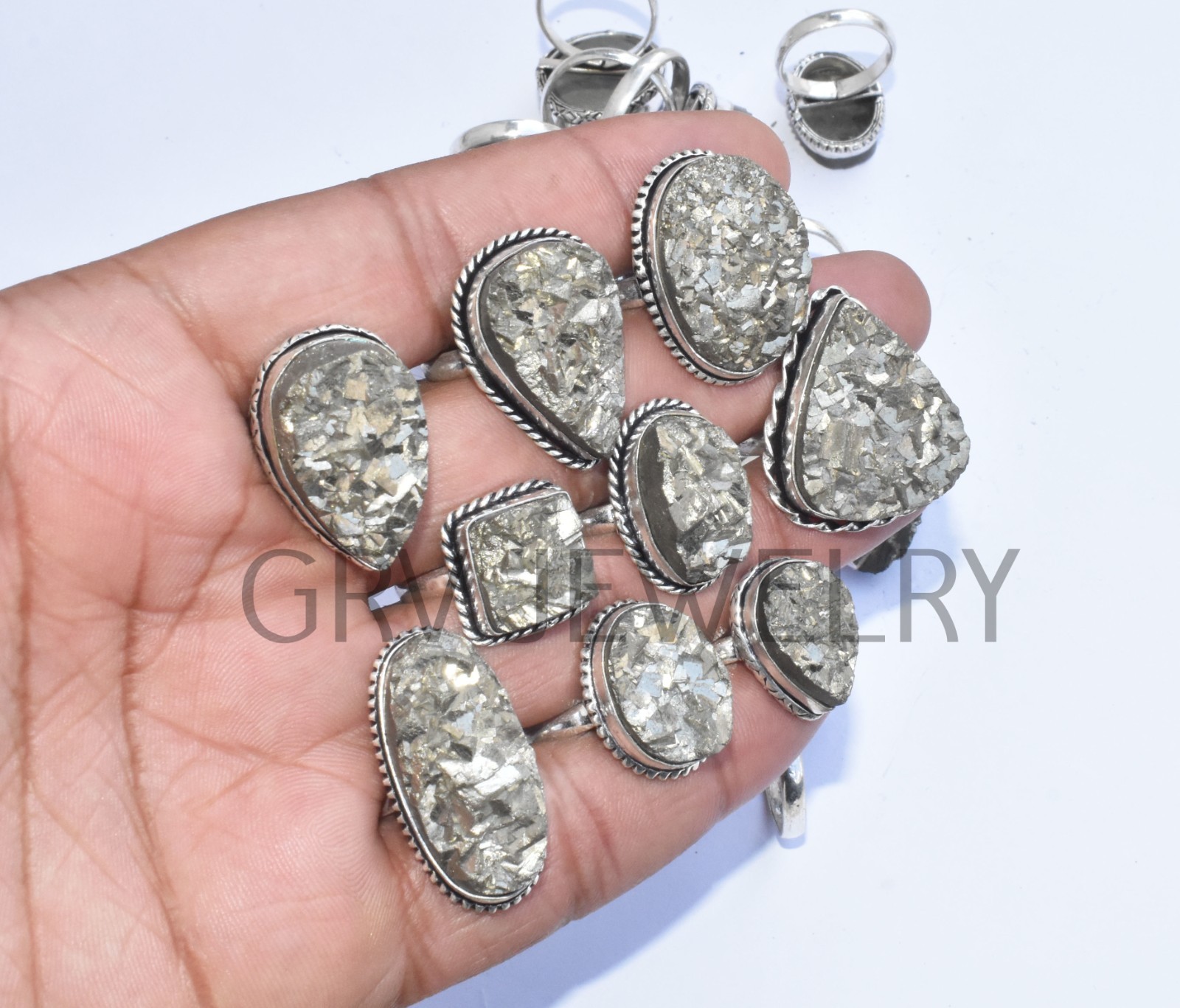 1-500 Pcs Pyrite Druzy In Wholesale Rings Lot: Silver Plated Whr-67