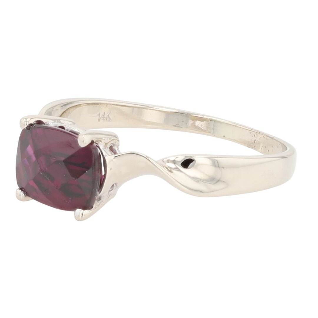 1.83ct Checkertop Cushion Cut Rhodolite Garnet Ring 14k White Gold Size 7.25