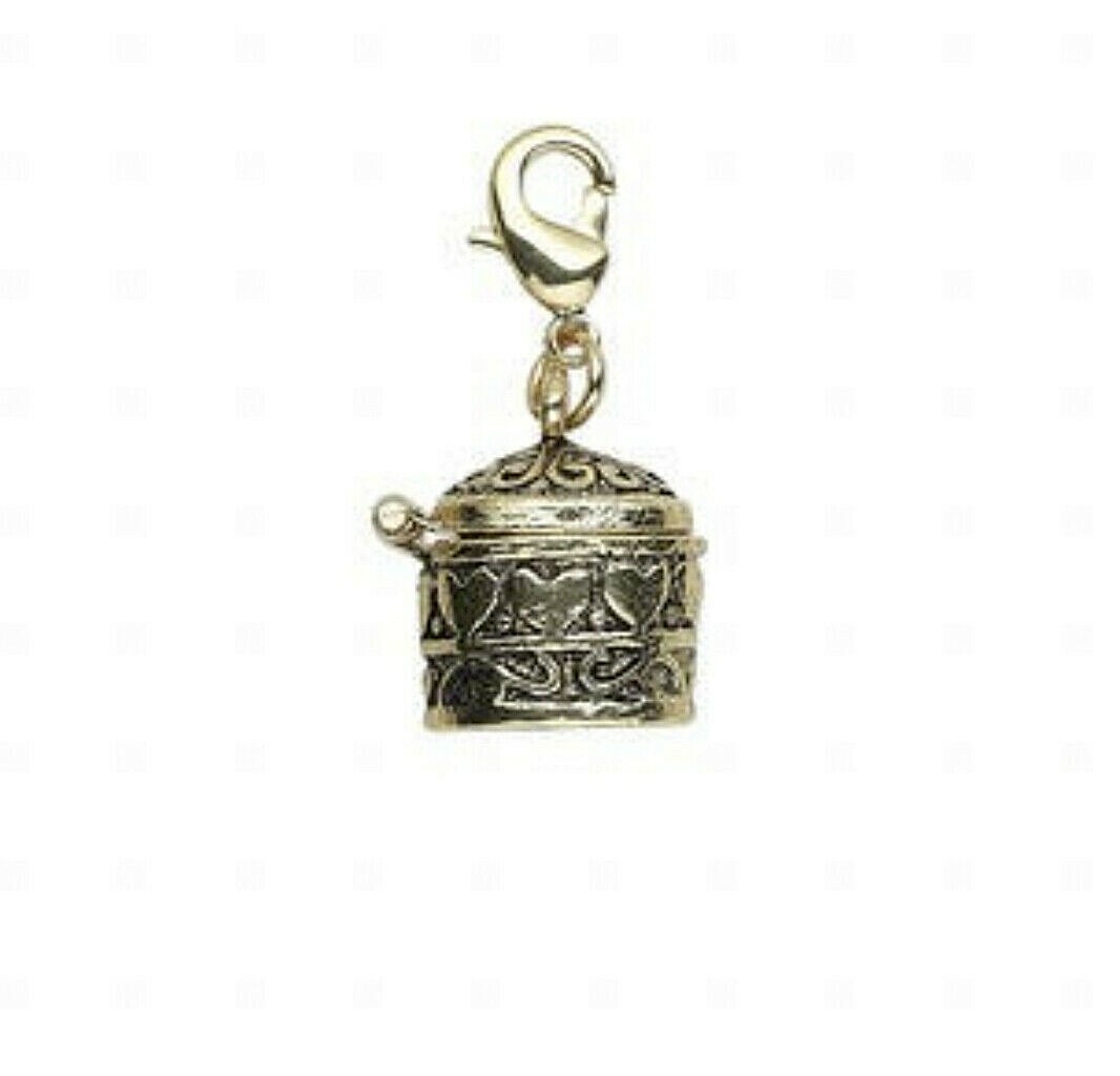 Antiqued GOLD Cylinder Filigree Hearts Prayer Box Locket Pendant On Clasp