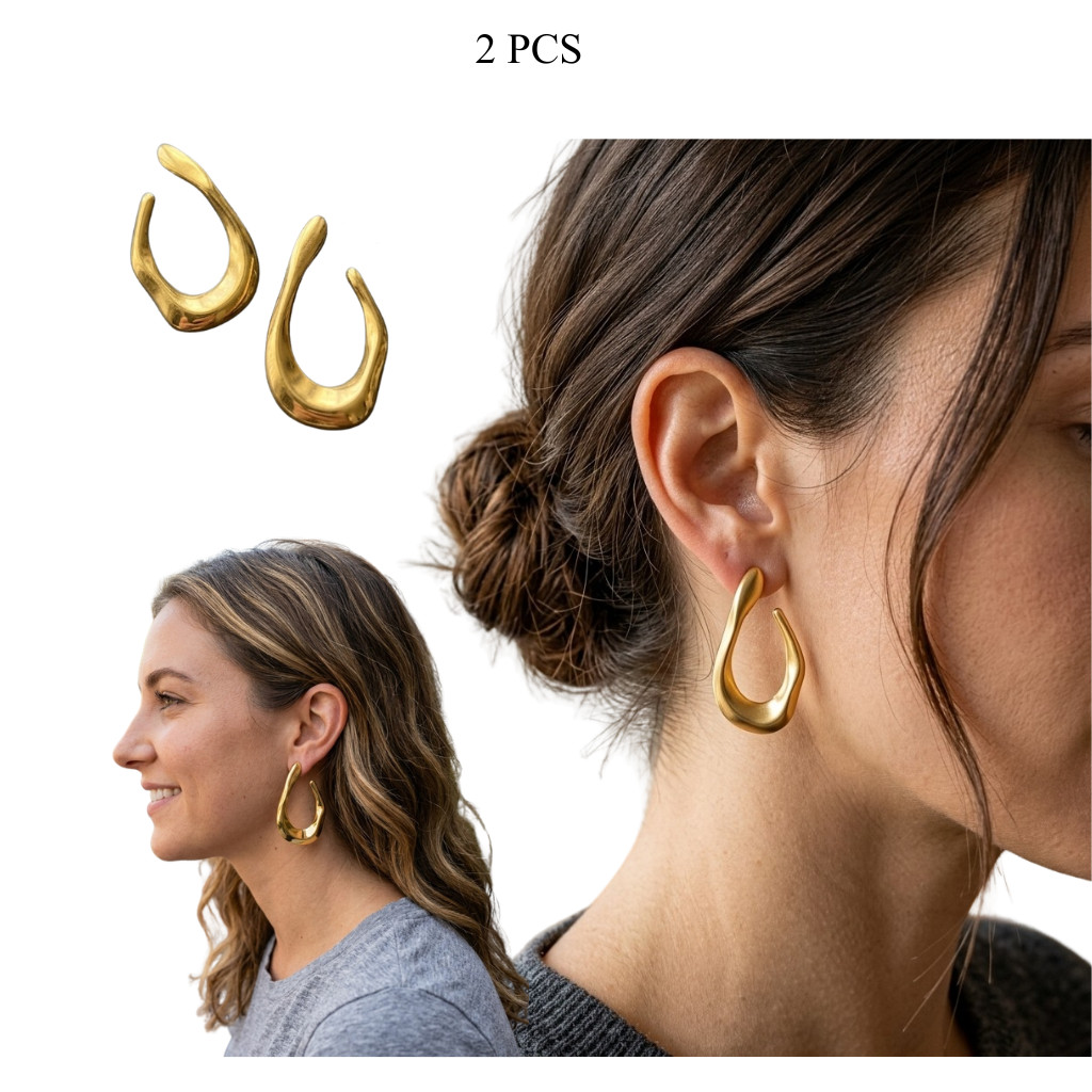 Minimalist Gold Tone Hollow Irregular Water Drop Stud Earrings Women Jewelry