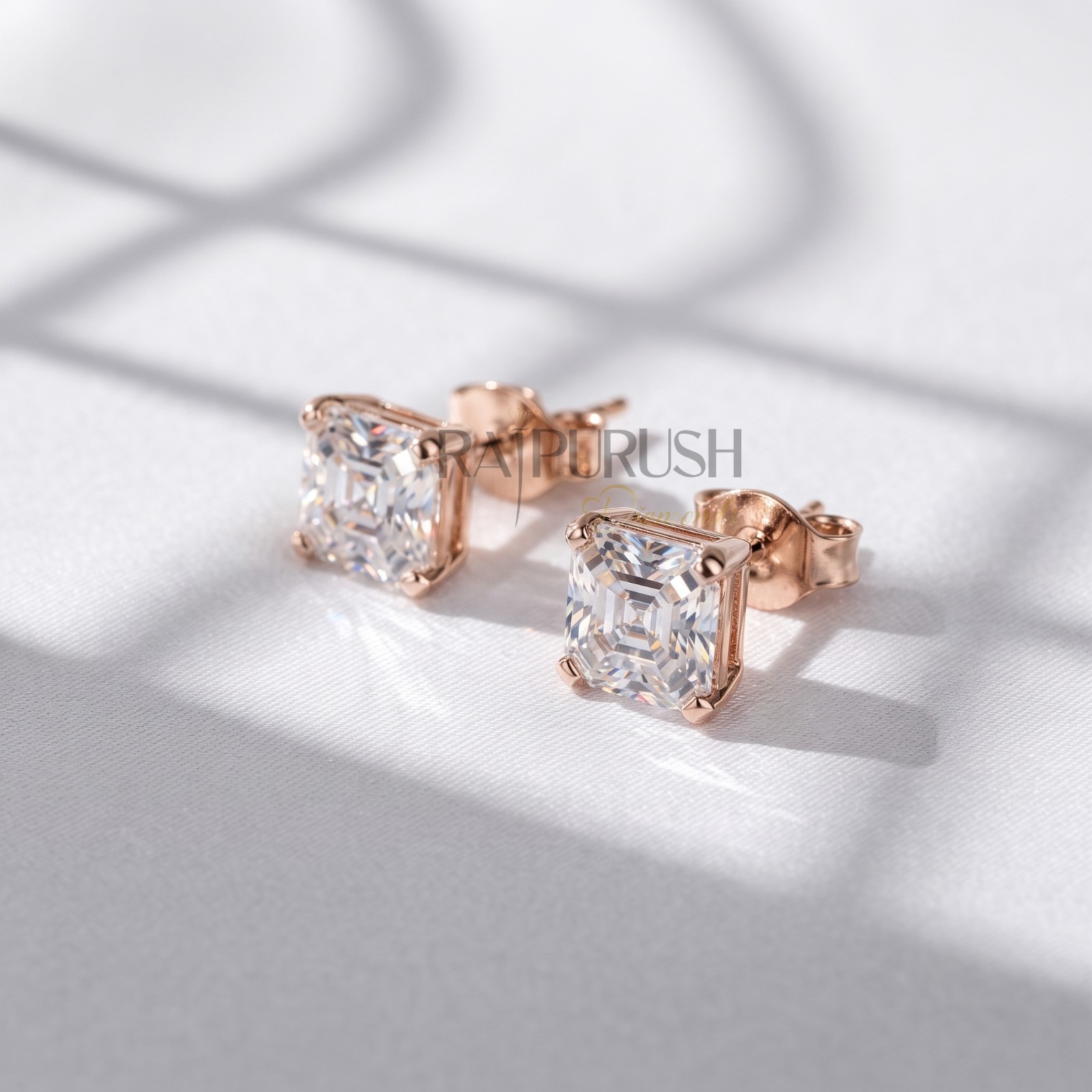 VVS Moissanite Asscher Cut Stud Earrings gold plated over 925 Silver for women