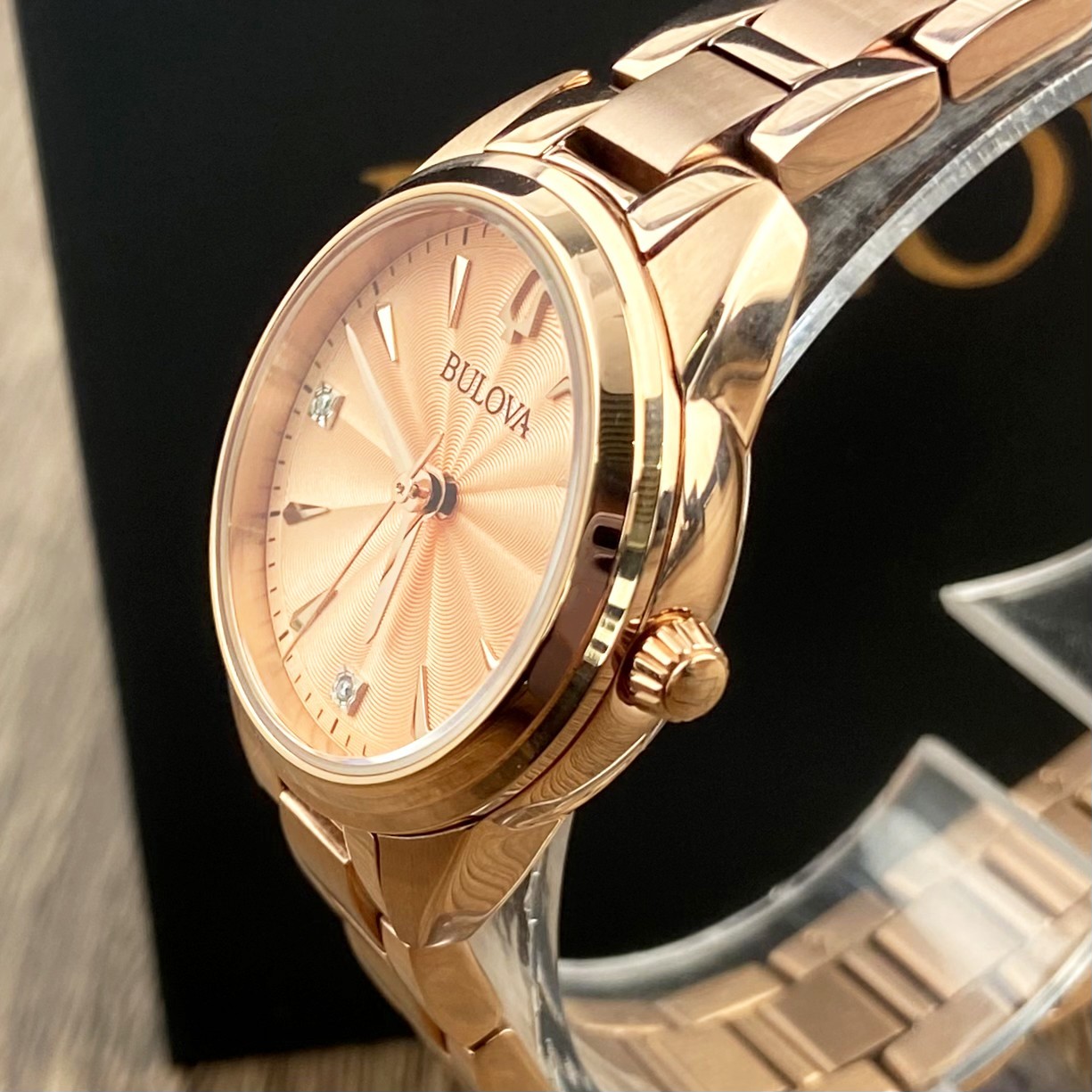Bulova Sutton 97P151 Rose Gold Diamonds Dial Stainless Steel Women’s Watch