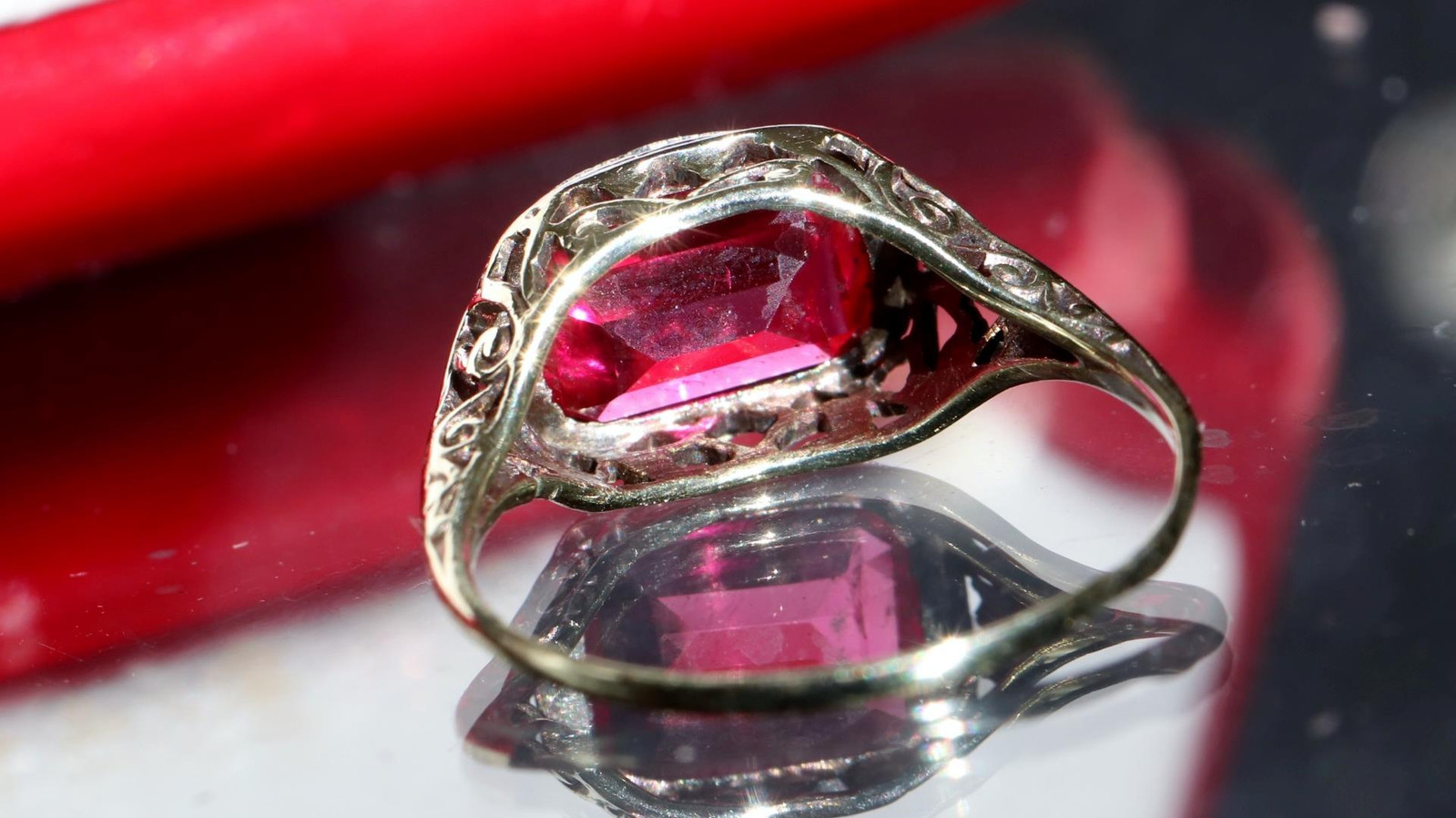 14k white gold ring 2.70ct lab created ruby solitaire size 7 antique 2.00g N3629