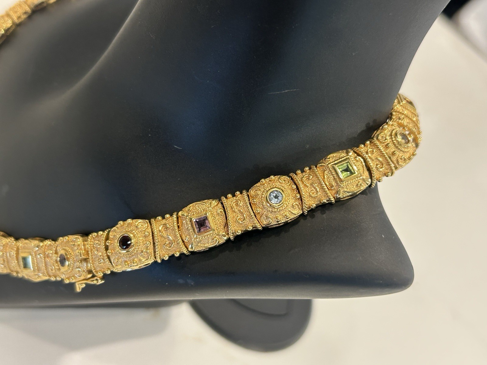 Veronese Etruscan Gold Vermeil Sterling Multi Stone Choker 925
