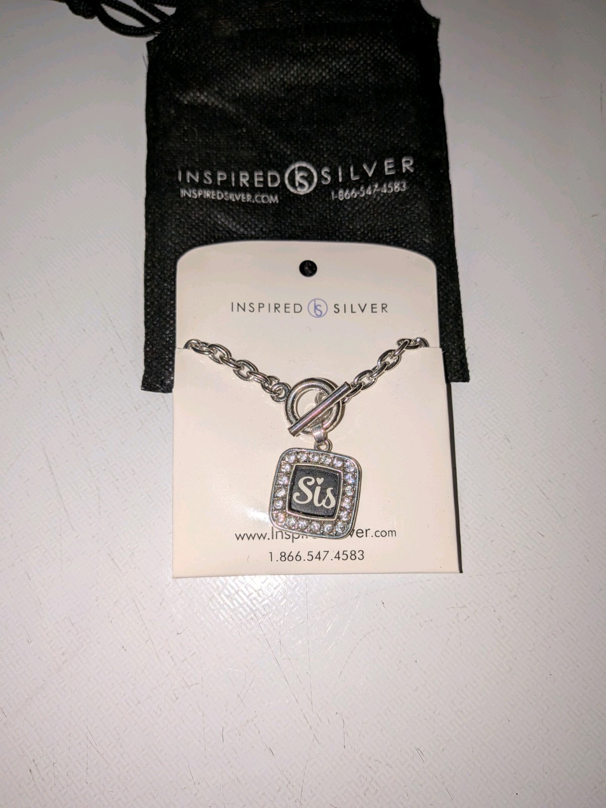 Inspired Silver Tone Letter Square Pendant Necklace Clear CZ Pavé Toggle Chain