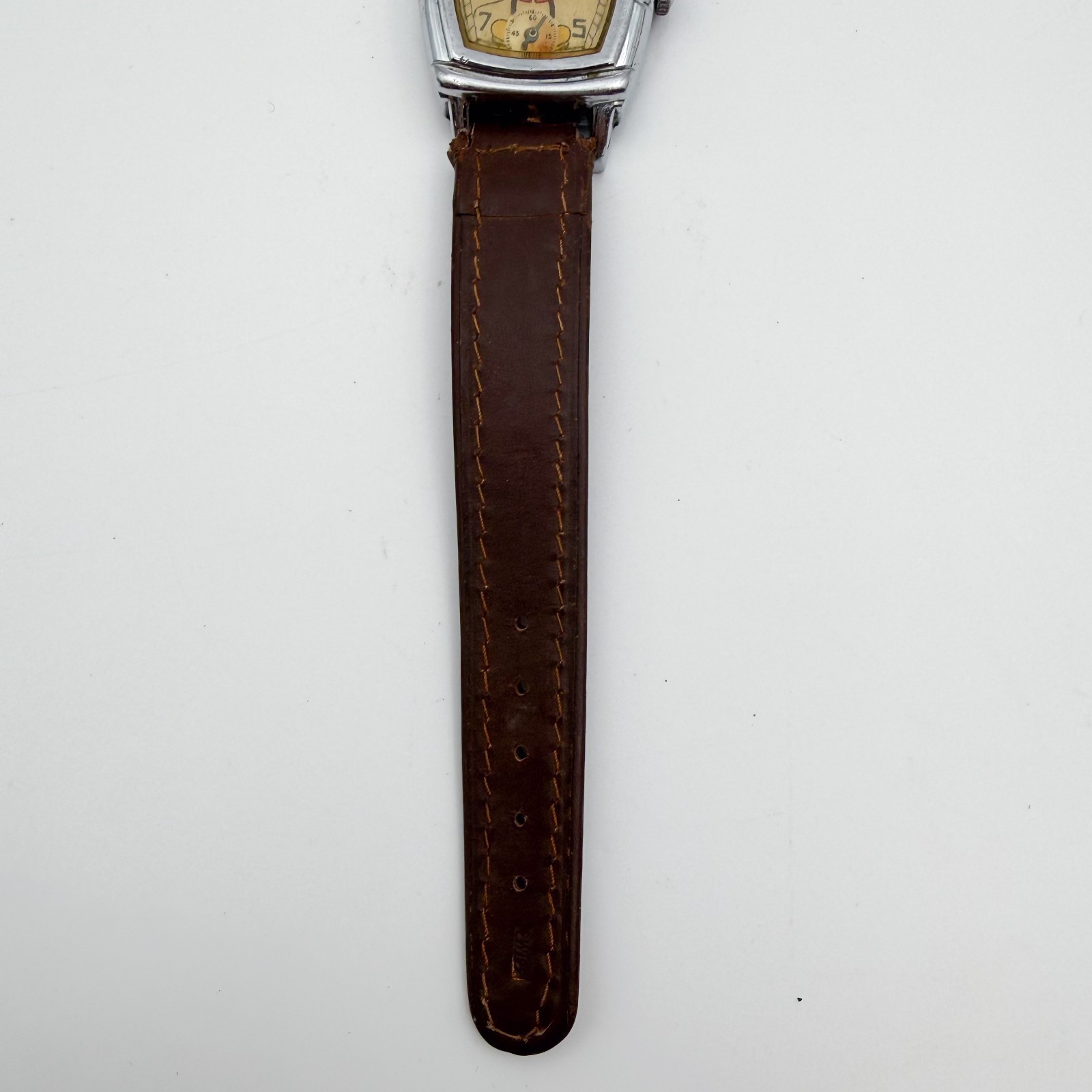 Mickey Mouse 1930’s Disney Ingersoll Chrome Watch w/ Leather Band 1939 Working