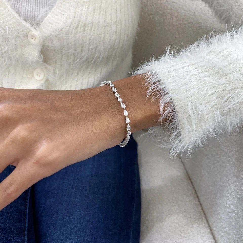6.00Ct EF/VS1 Pear Lab Grown Diamond Tennis Bracelet for Her 14K White Gold IGI