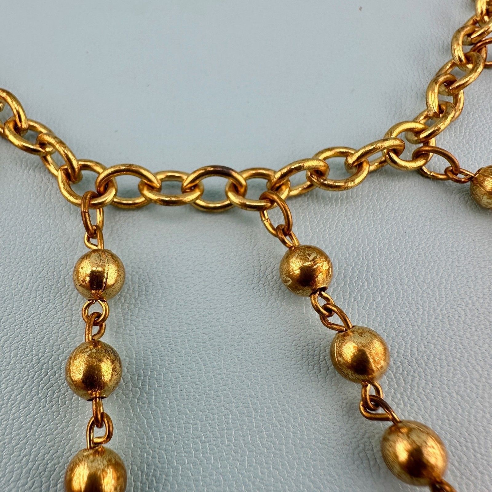 Vintage Art Deco Necklace Fringe Chain Gold Tone Etruscan Revival Statement
