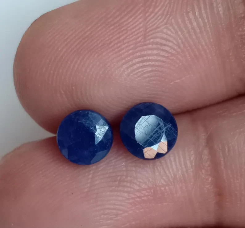 Round Sapphire Royal Blue Loose Gemstone Genuine Natural Corundum Pair 2.55 Ct