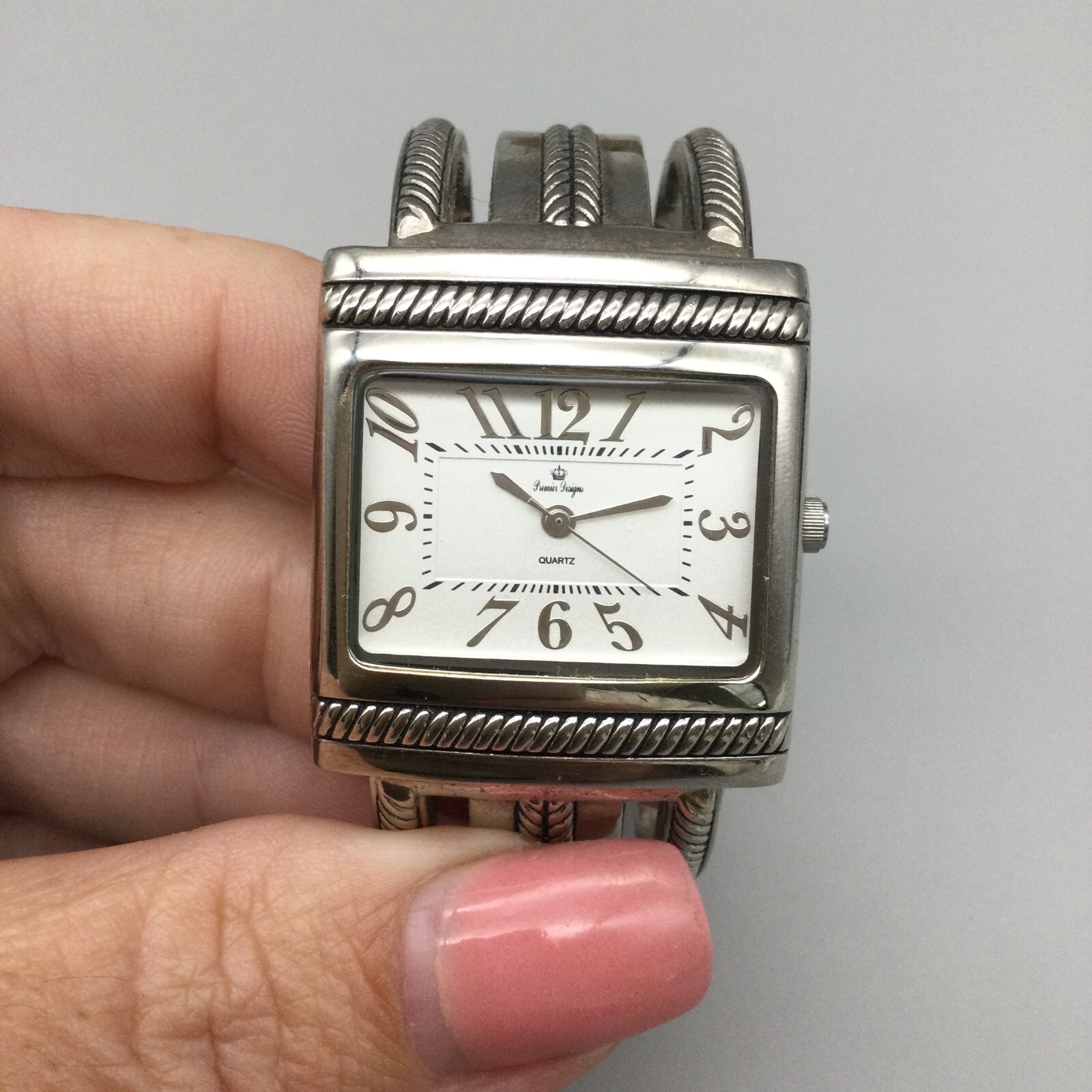 Premier Designs Watch Women 31mm Silver Tone Open Cuff Band New Battery
