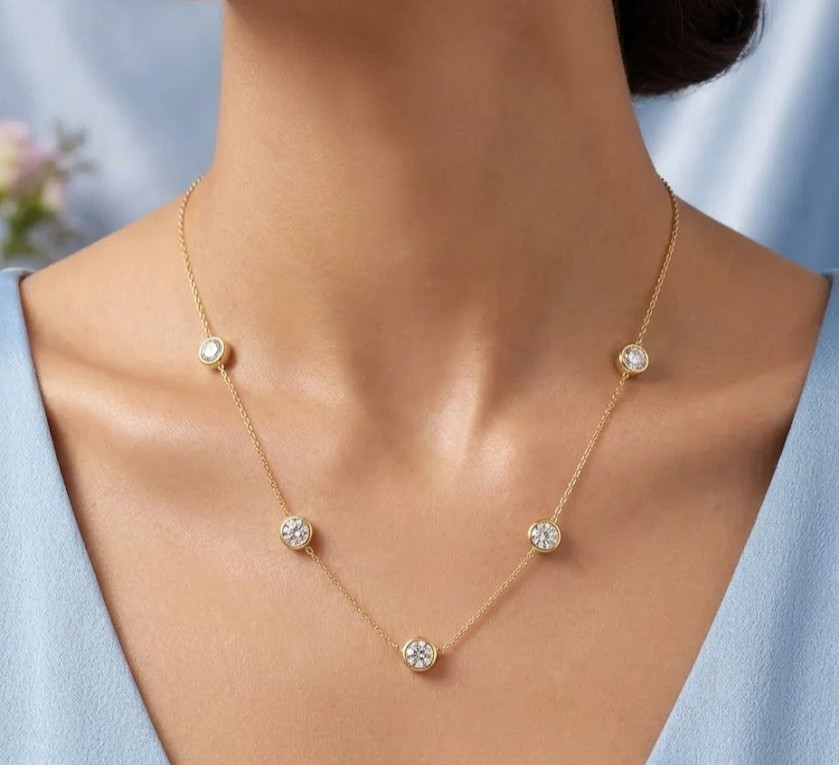 2.5CT Round Cut F-VS1 Lab Grown Diamond Station Pendant Necklace 14K Yellow Gold