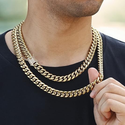 14k Gold Plated Stainless Steel Miami Cuban Link Bracelet Or Chain with CZ Clasp