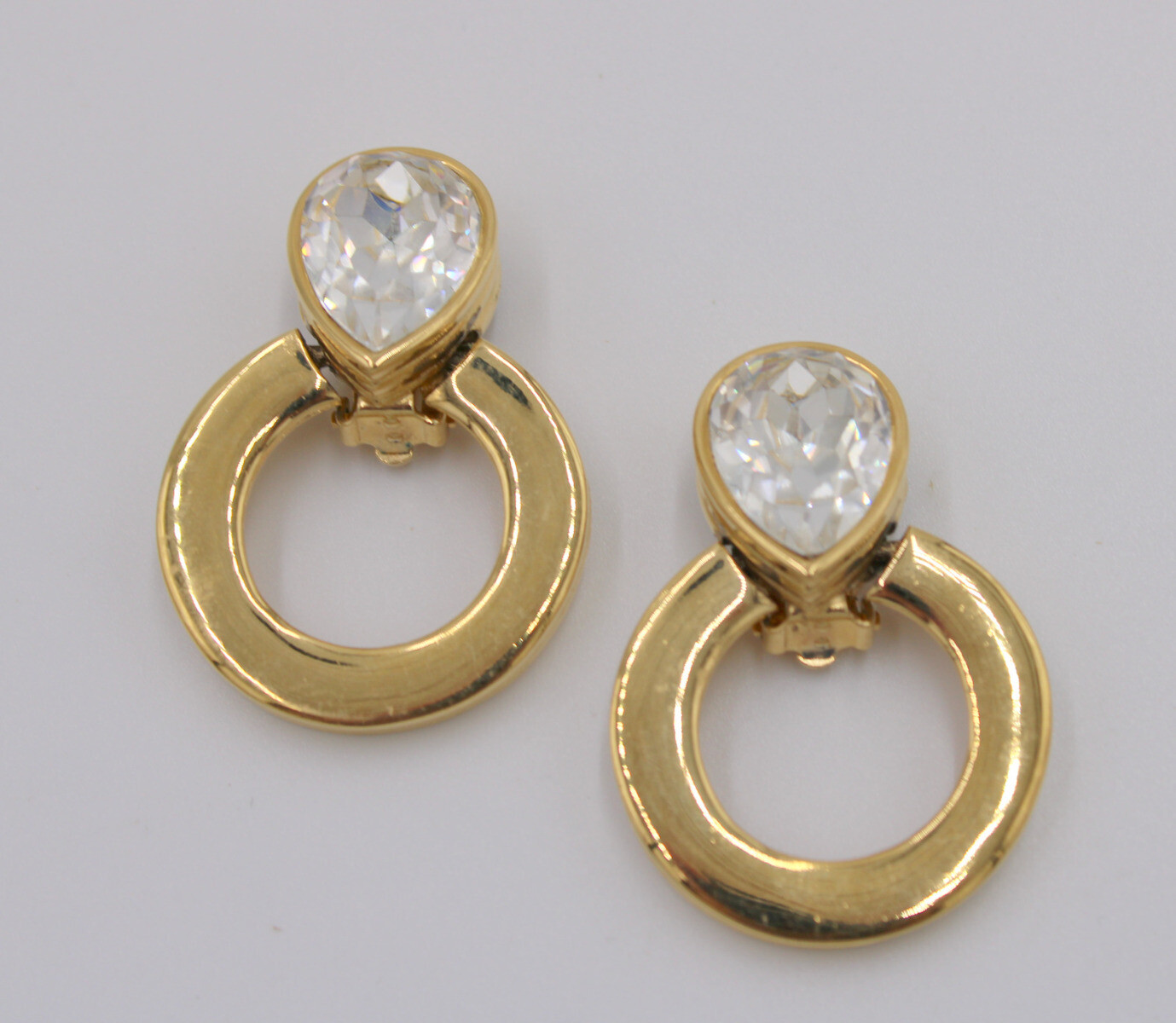Givenchy Pear Rhinestone Clip-on Earrings Gold-Tone Circle Signed FREE Shipping!
