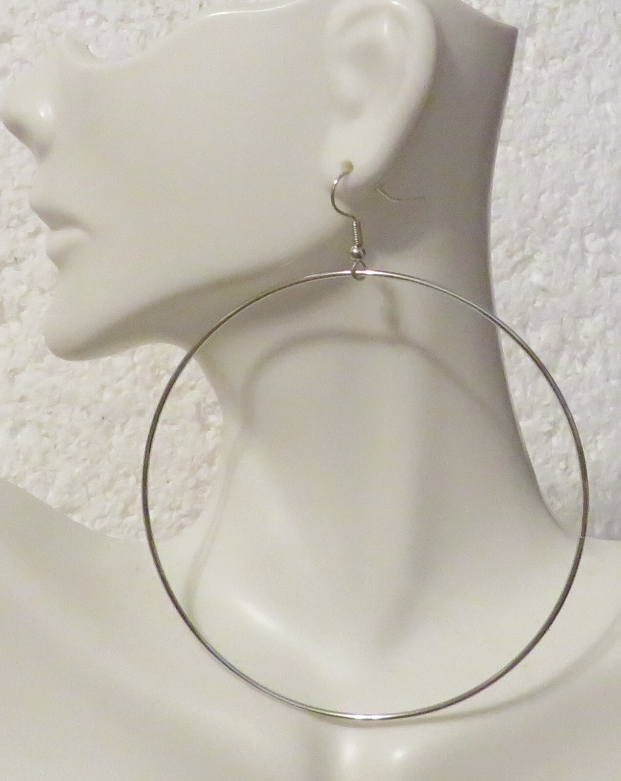 Women Hoop Earrings Silver Simple 3″ Lightweight Hook Dangle