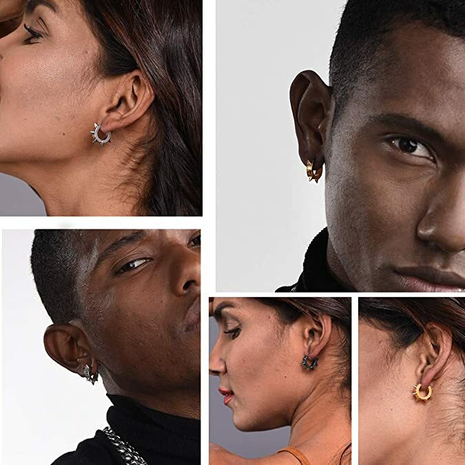 Men’s Women’s Punk Huggie Hoop Earrings Stainless Steel Spike Ear Studs Earrings
