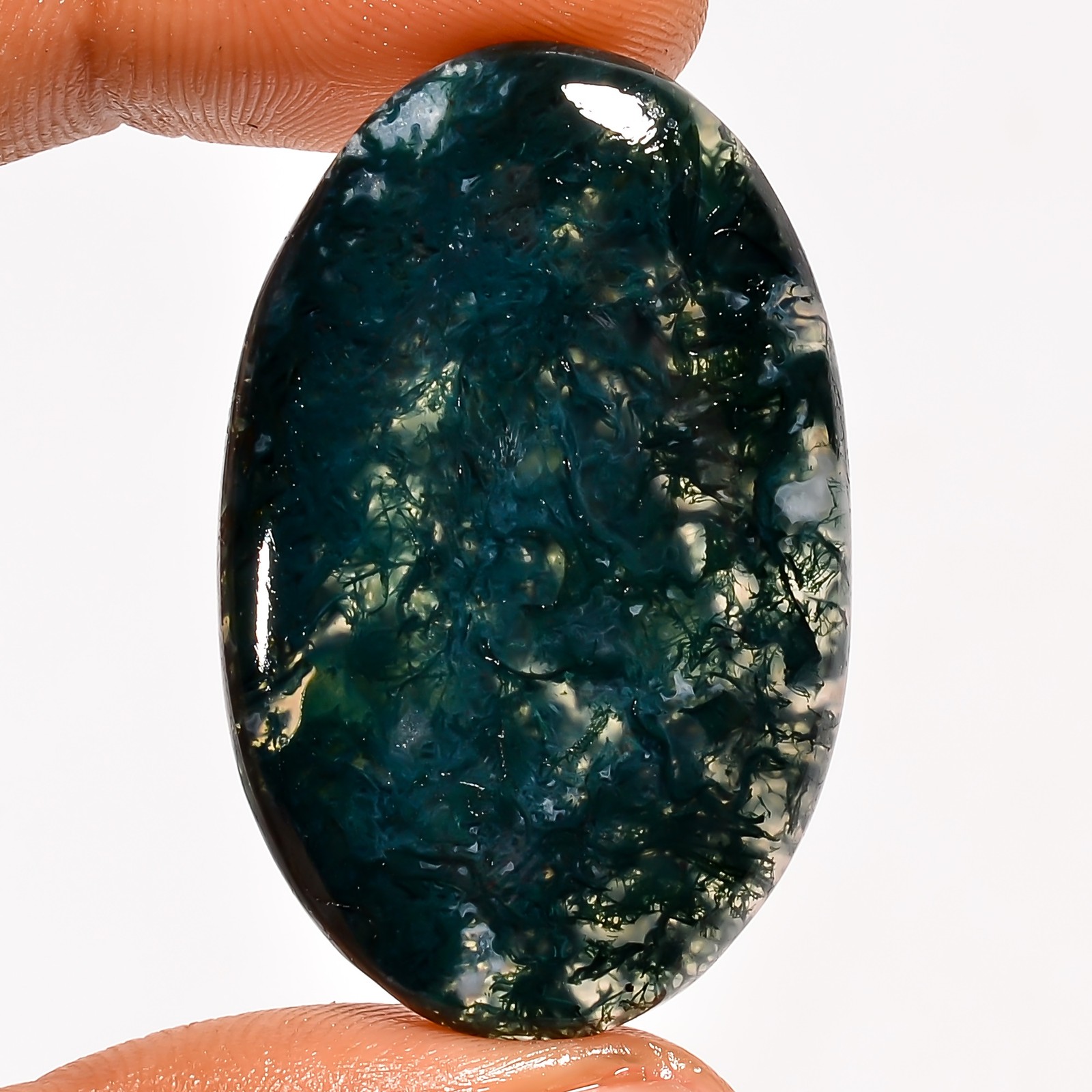 100% Natural Moss Agate Oval Shape Cabochon Gemstone 43 Ct. 40X24X5 mm UG-5026