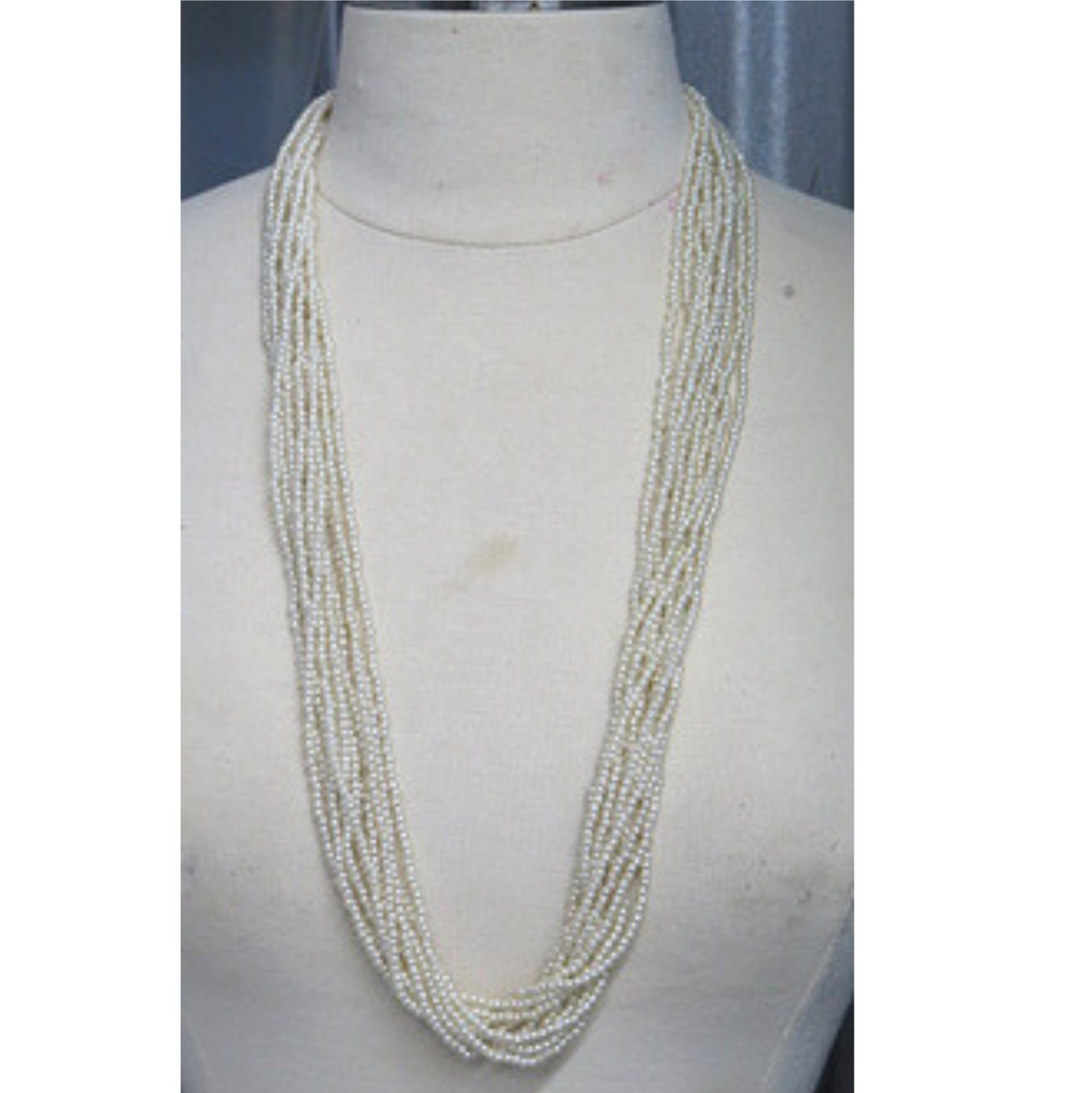 Estate Sale Multi Strand Faux Pearl Necklace Long Gold Tone Statement Jewelr