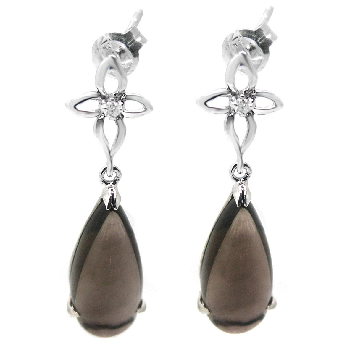 De Buman 10K White Gold 4.3ctw Genuine Smoky quartz & Diamond Dangle Earrings