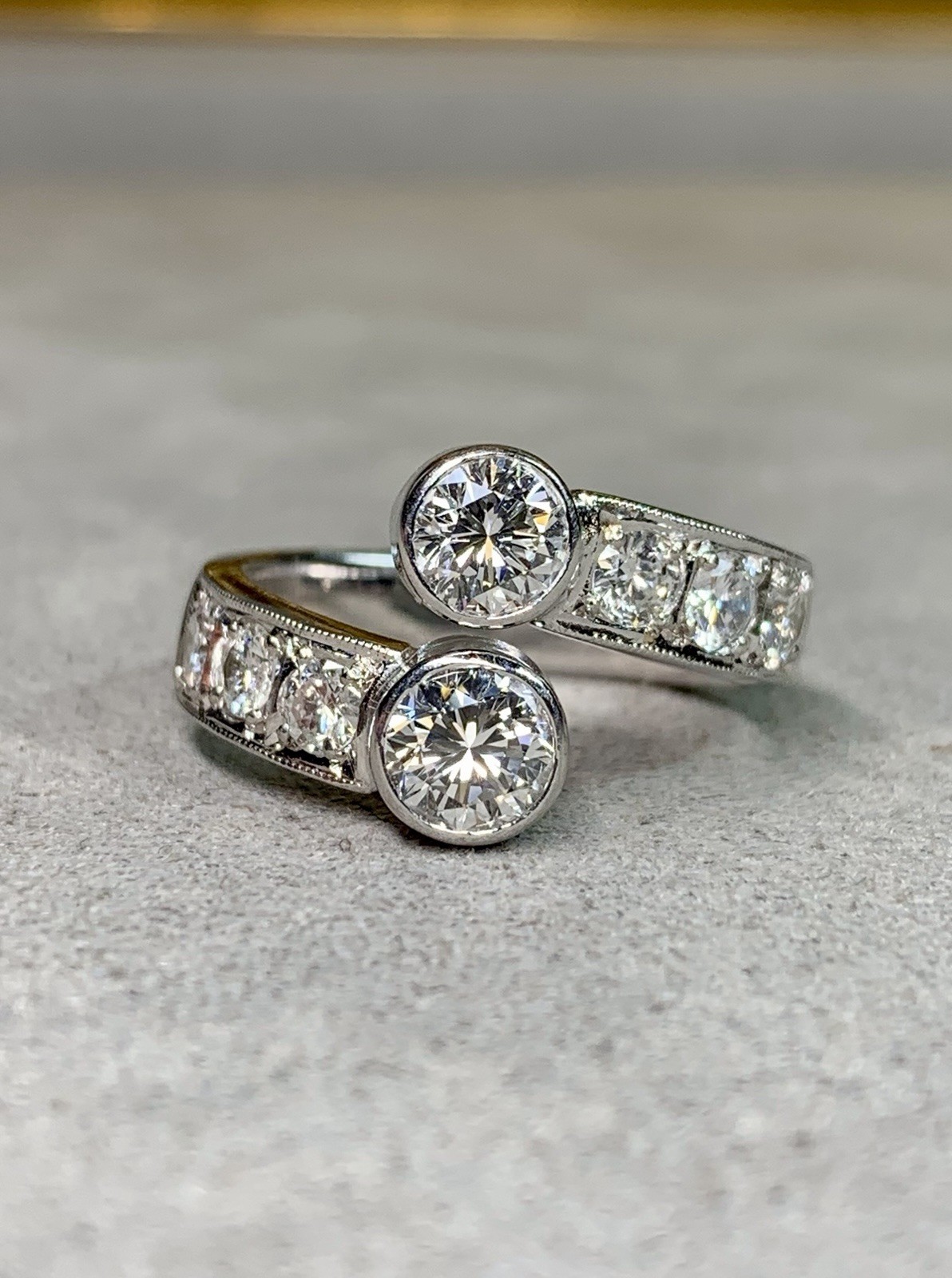 Estate Heavy Platinum Bezel Set Diamond Bypass Cocktail Ring G Vs
