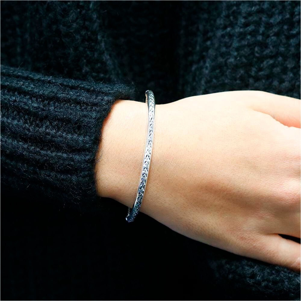 Italian Made 925 Sterling Silver Diamond Cut Adjustable Bangle Bolo Bracelet
