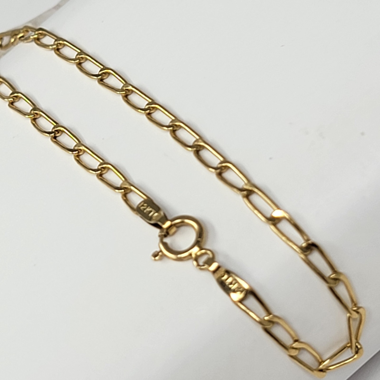 Vintage 12K Gold Filled Paper Clip Chain Bracelet 7″ 1/20 12K GF Spring Ring NOS