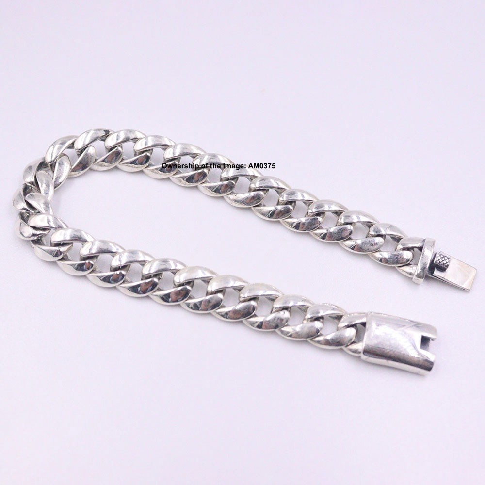 Real S925 Sterling Silver Women Men’s Bracelet 10.5mm Curb Link Chain 8.26inch
