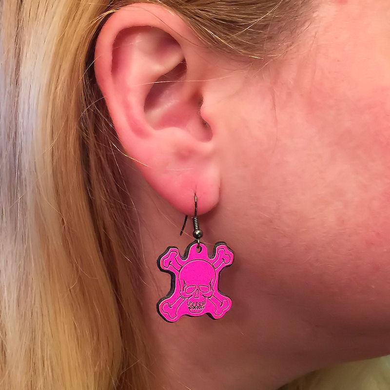SKULL EARRINGS – Plastic Dangle 1 Inch Crossbones Made In USA – 10 Color Options