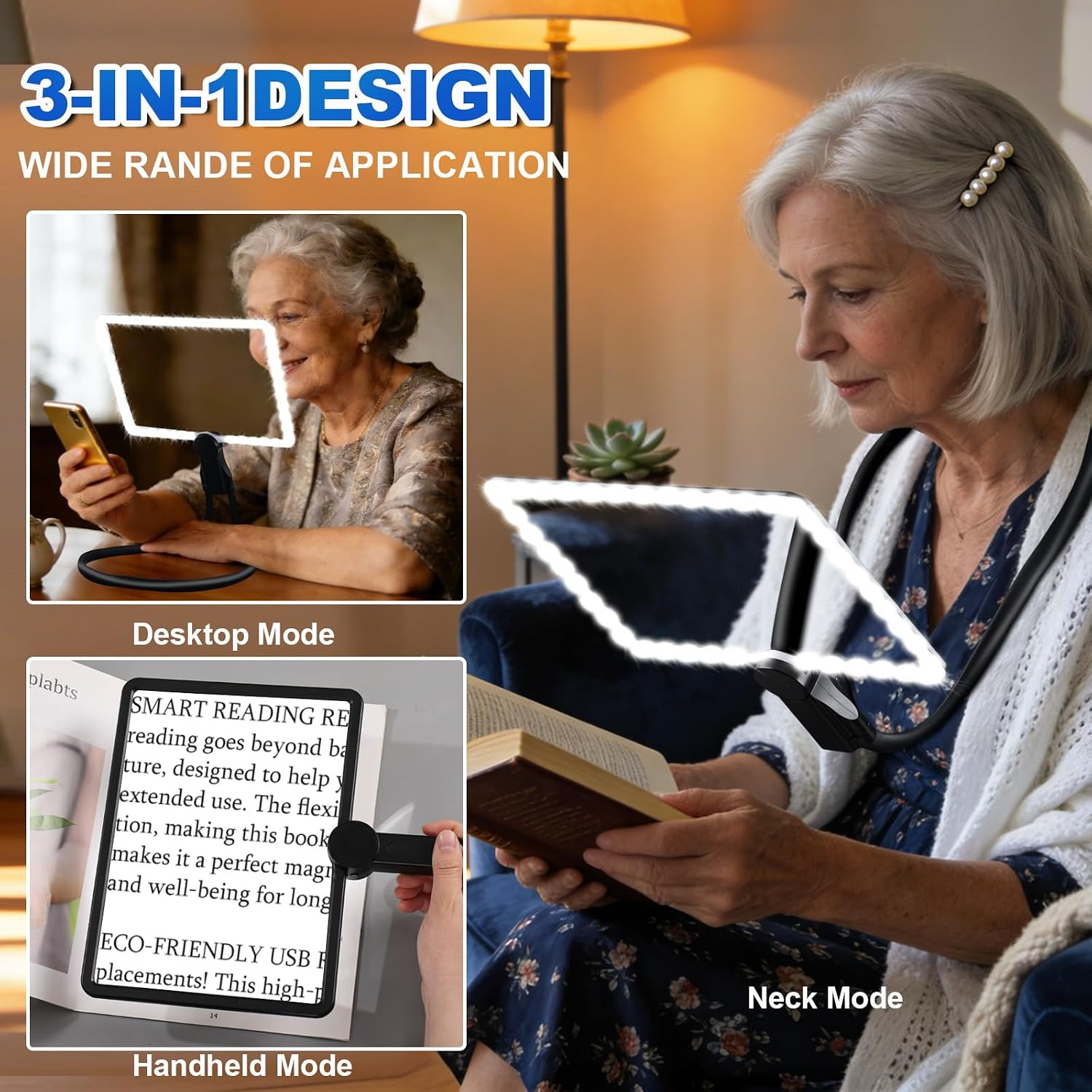 10X Magnifying Glass with Light for Reading | 50 LED, 3 Lamp Modes, Reading Time