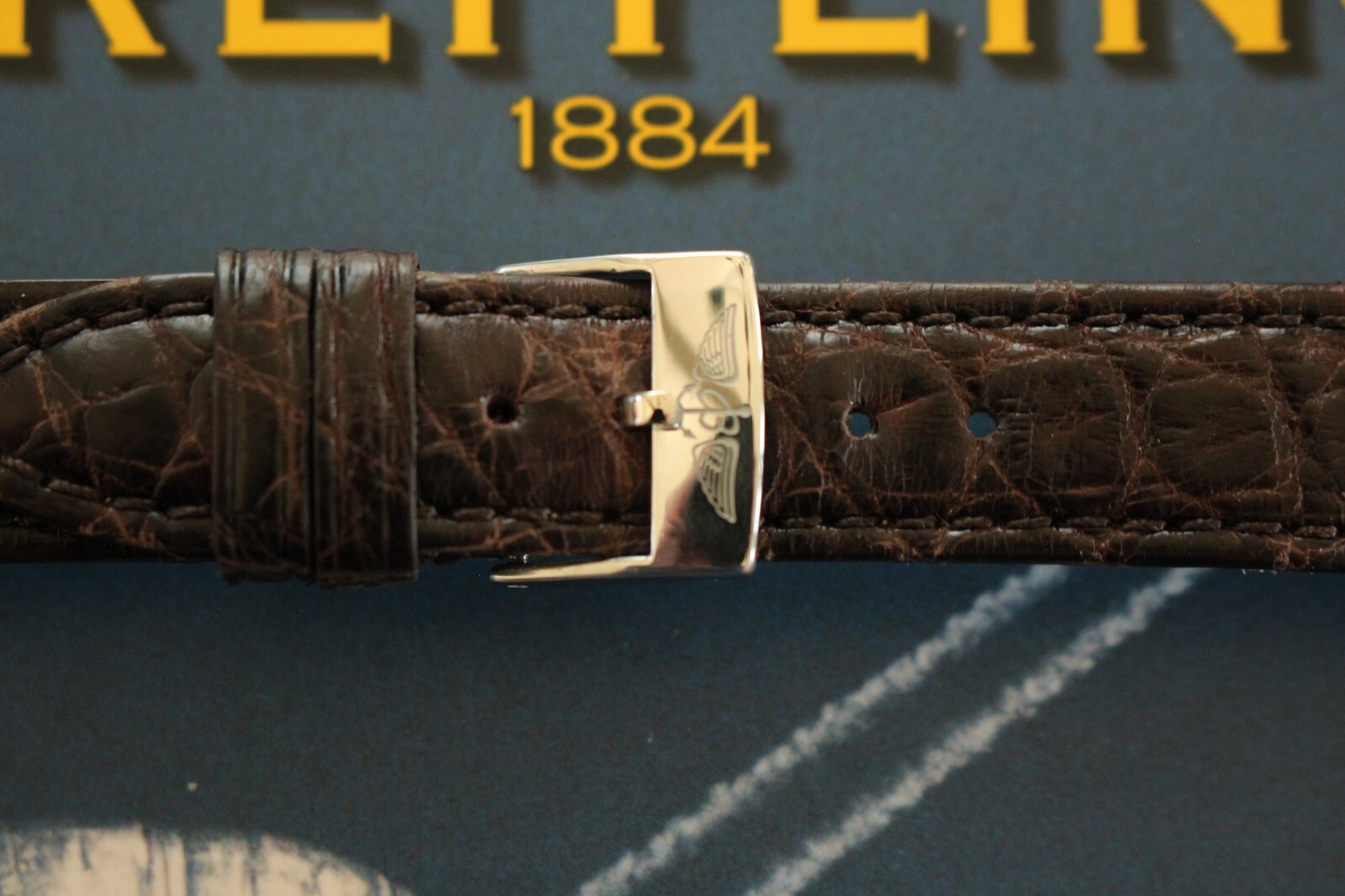 VINTAGE 18MM TONGUE BUCKLE BLACK CROCO WATCH BAND WATCHBAND STRAP FOR BREITLING