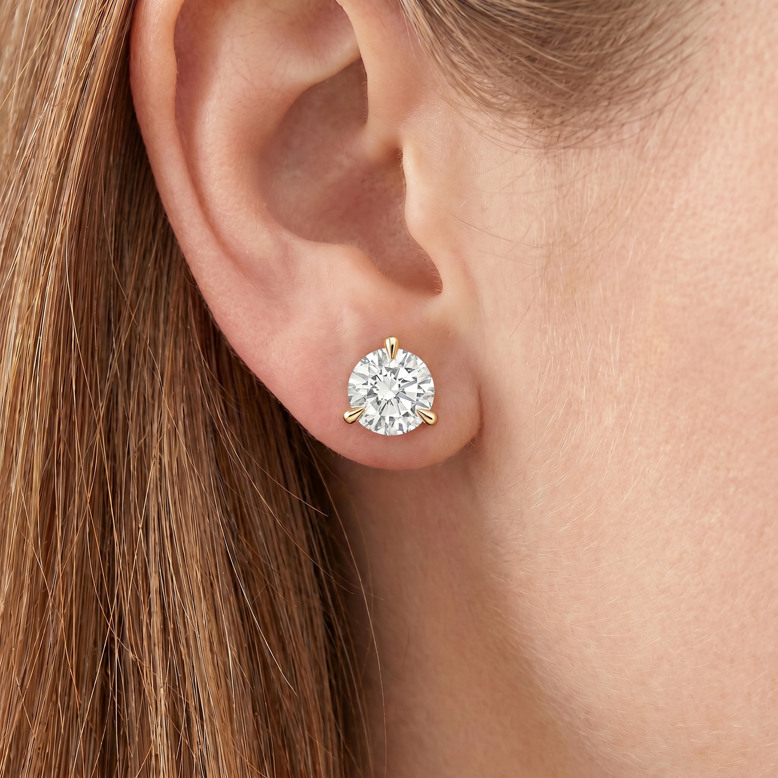 Certified 4Ct Lab Grown Martini Diamond Studs Yellow Gold Earrings (GH,VS2-SI1)