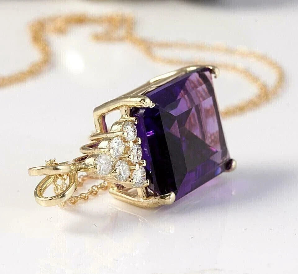 14k Yellow Gold Plated 2Ct Emerald Cut Simulated Amethyst Women’s Fancy Pendant