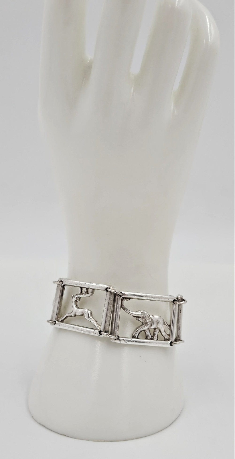 Martin Elmblad Sweden Sterling Reindeers Elephants Panel Link Bracelet 1946