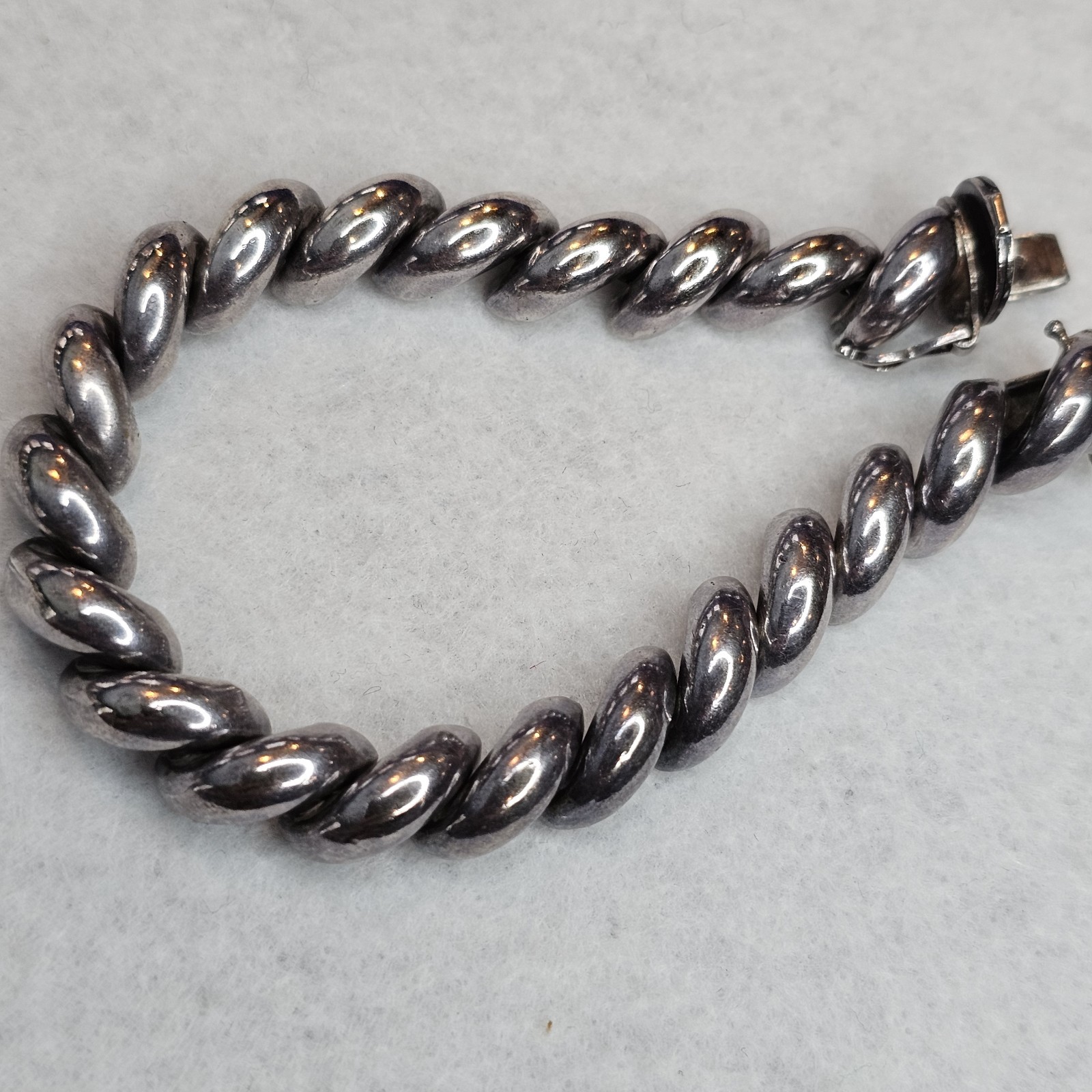 Italian 925 Sterling Silver San Marco Link Bracelet 7” Push Lock Safety