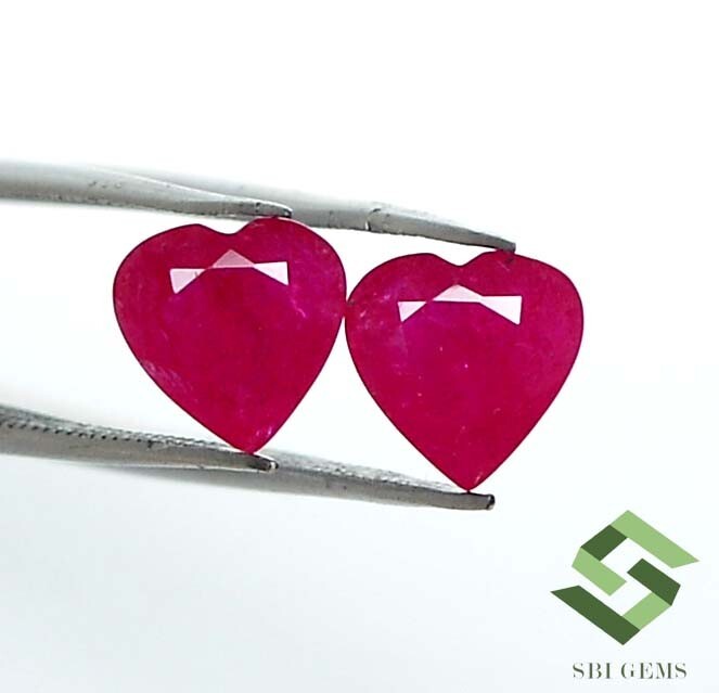 7.50×7.50 mm Certified Natural Ruby Heart Shape Cut Pair 3.38 CTS Loose Gemstone