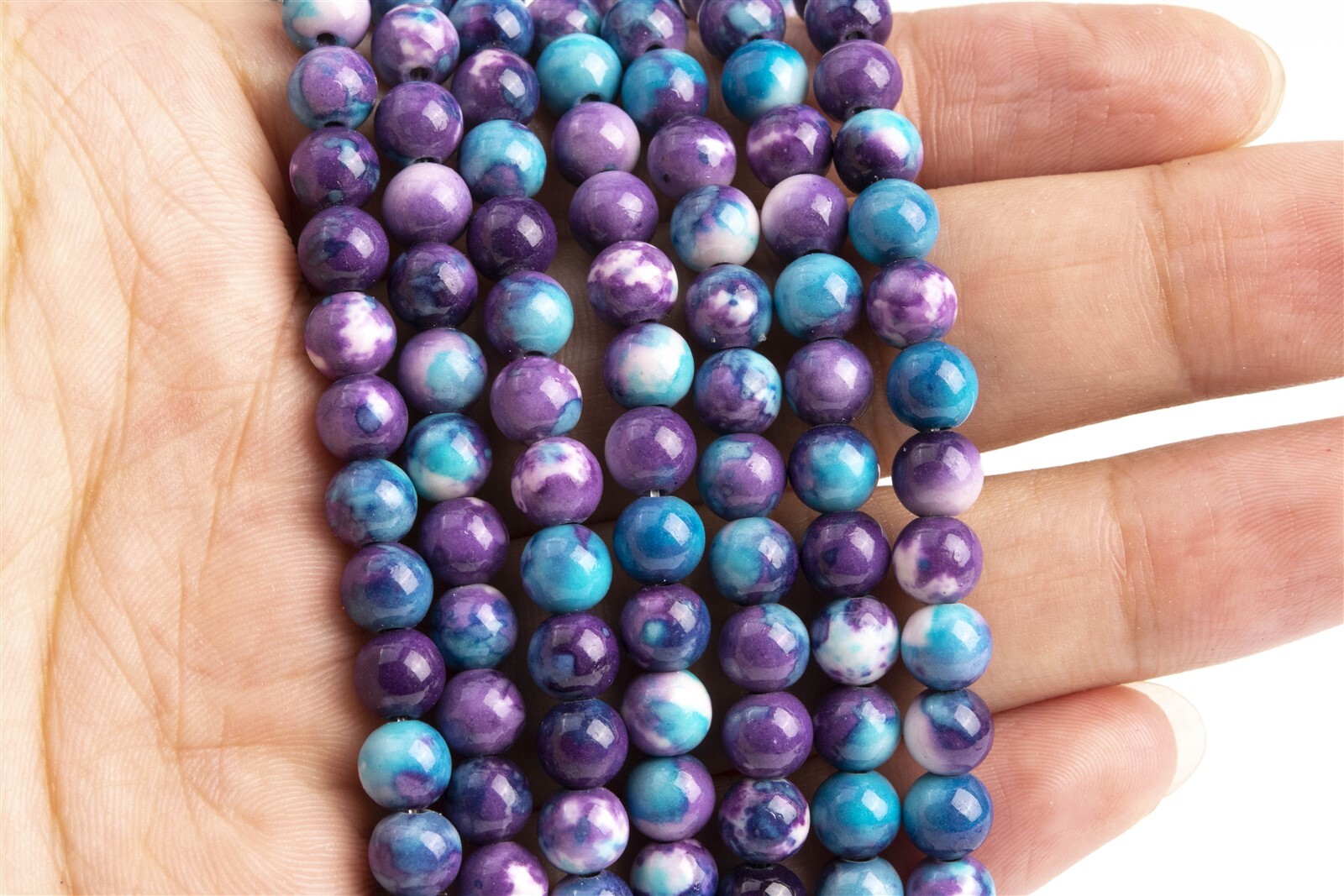 Purple & Blue Rain Flower Jade Beads Round Stone Loose Beads 4/6/8/10/12MM