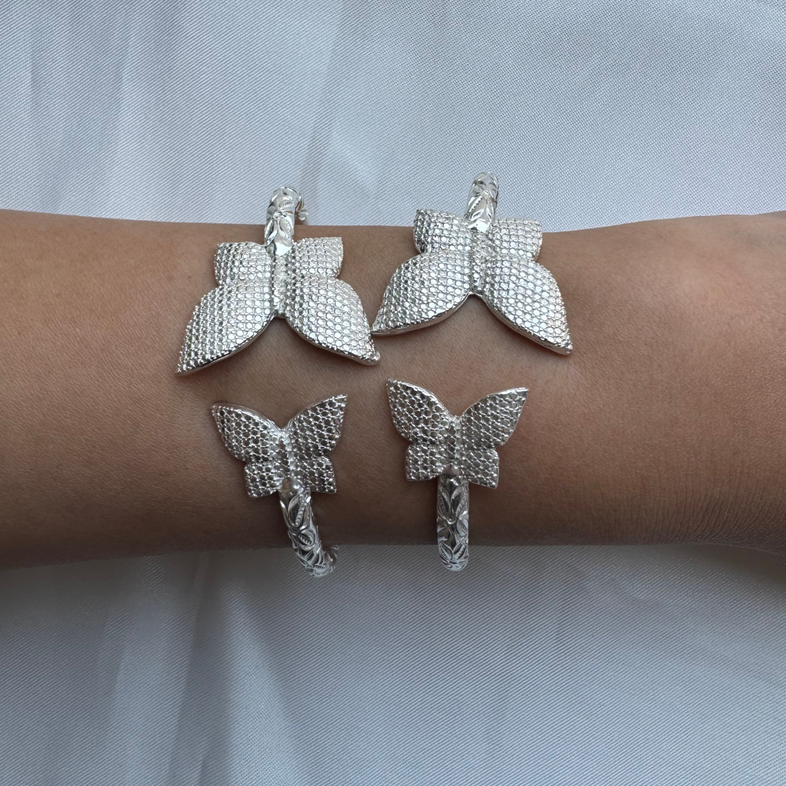 Butterfly .925 Sterling Silver West Indian Bangles, 1 Pair