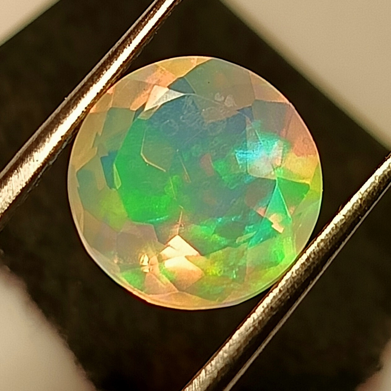 10.7 mm Round Natural Ethiopian Fire Opal Play Of Color Faceted Gemstone 3.15 CT