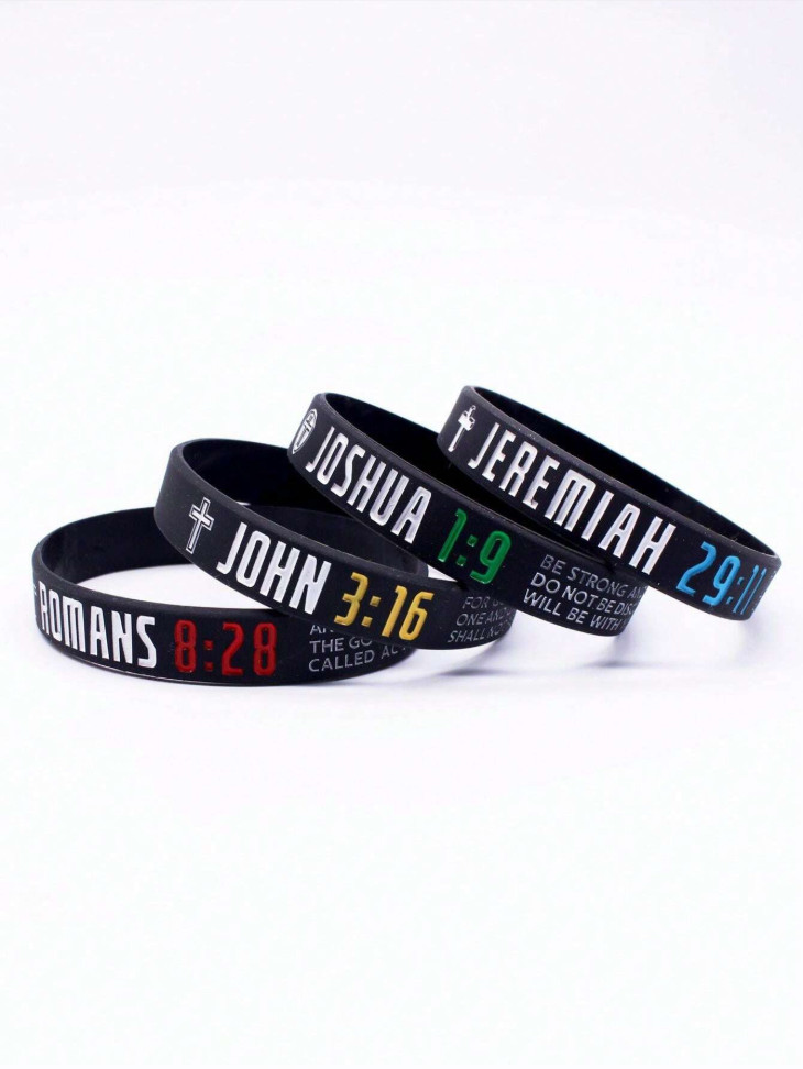 4Pcs Inspirational Bible Verse Silicone Wristband Christian Faith Rubber Band