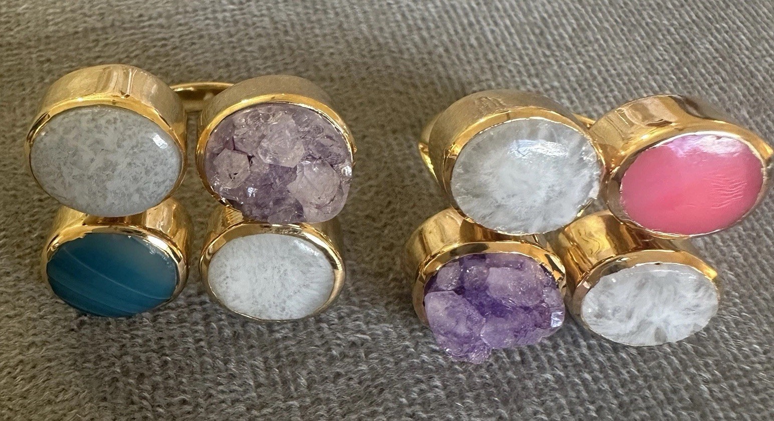 Lot of 2 ISHARYA Amethyst Druzy Magenta White Geode Turquoise Agate Rings Sz 8.5