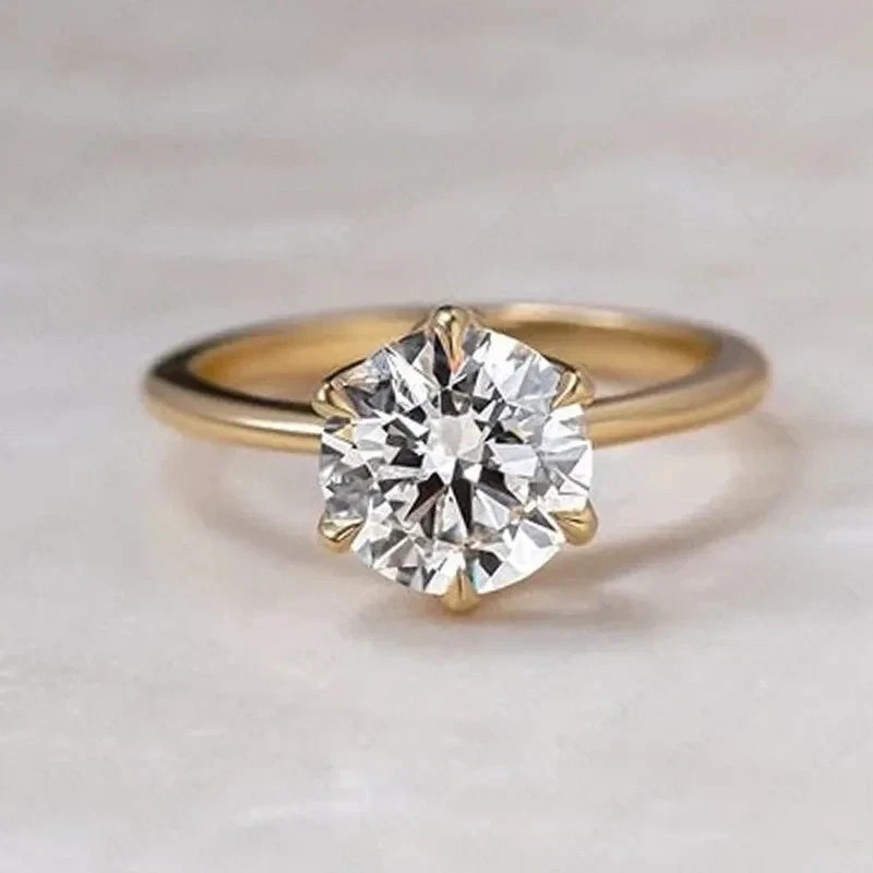3CT Round-Cut VVS1 Moissanite Solitaire Engagement Ring 14K Yellow Gold Plated
