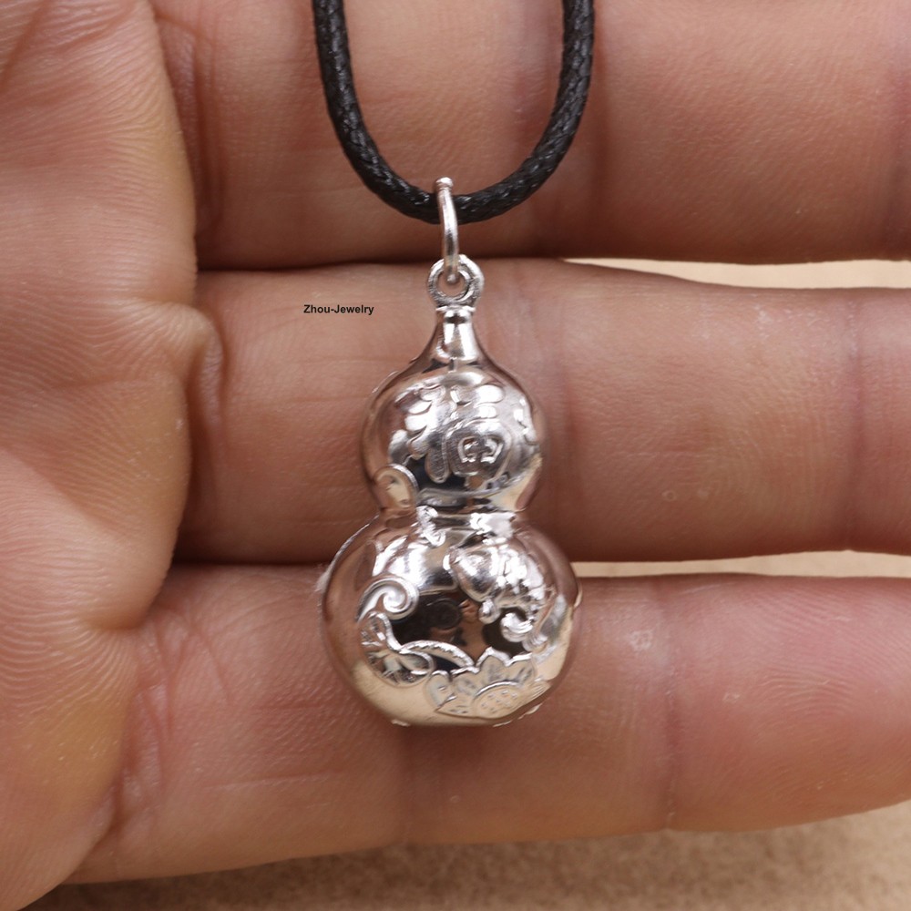 Pure 925 Sterling Silver Gourd Pendant -Blessing & Good Luck Amulet Chinese GIFT